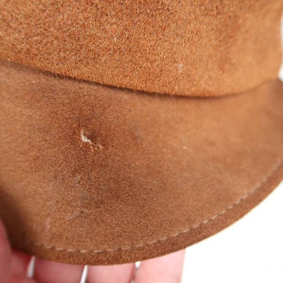 Vintage 70s Brown Suede Leather Cloche Bucket Hat - Picture 7 of 7